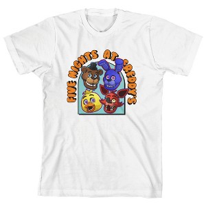 Five Nights At Freddy's Character Heads Arch Text Crew Neck Short Sleeve Boy's White T-shirt - 1 of 3