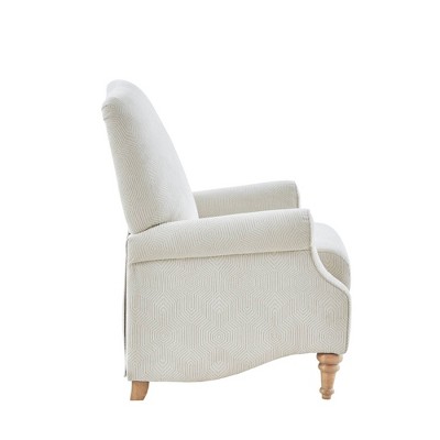 Ivory Woven Fabric Recliner with Oak Legs
