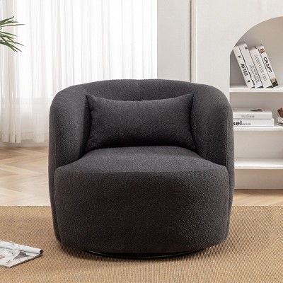 KINWELL 34" Poly Blend Boucle Fabric Upholstered Swivel Armchair