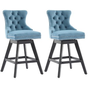QingMoon Swivel Velvet Bar Stools Set of 2, Modern Counter Height Chairs with Button Tufted Back and Rivet Trim for Kitchen Island, Pub - 1 of 4