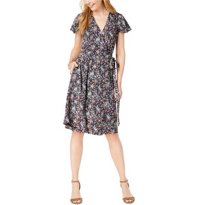 maison Jules Womens Flutter-Sleeve Floral Wrap Dress