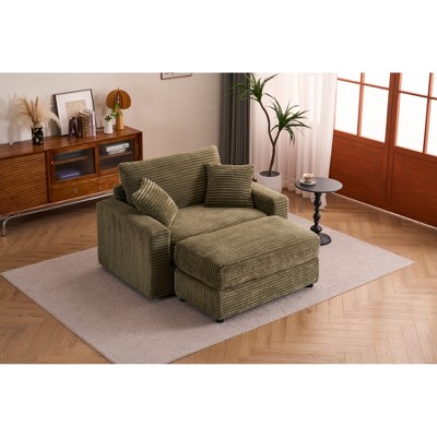 Single Corduroy Sleeper Chair with Removable Ottoman and Lounge Sofa Bed for Living Room