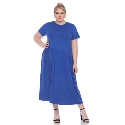 Plus Size Short Sleeves Maxi Dress - White Mark