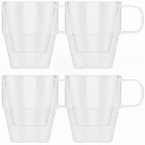 Elle Decor Set of 4 Double Wall Clear Coffee Cups, 5-oz Stacking Espresso Mugs, Double Wall Insulated Glass Espresso Cups, Clear