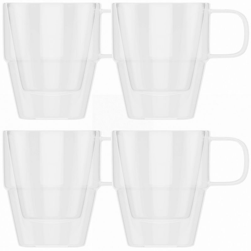 Elle Decor Set of 4 Double Wall Clear Coffee Cups, 5-Oz Stacking Espresso Mugs, Double Wall Insulated Glass Espresso Cups, Clear, 1 of 8