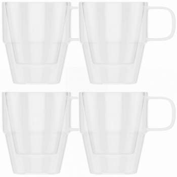 Elle Decor Set of 4 Double Wall Clear Coffee Cups, 5-Oz Stacking Espresso Mugs, Double Wall Insulated Glass Espresso Cups, Clear