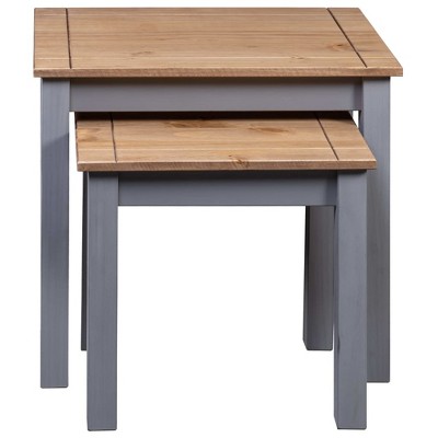 Gray and Natural Pine Wood 2-Piece Nesting Tables