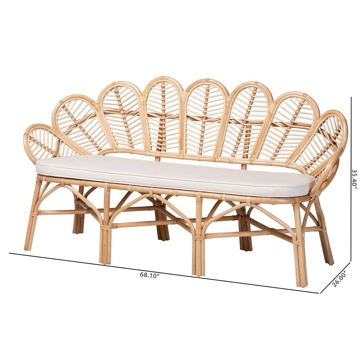 bali & pari Eliava Natural Rattan Accent Bench with Removable Cushion Natural Brown - thumbnail 9