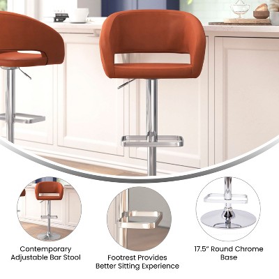 Erik Cognac Vinyl & Chrome Adjustable Swivel Barstool