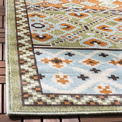 Green and Terracotta Synthetic Reversible Runner Rug