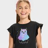 Girls' Short Sleeve Halloween 'Ghost Cat' Flip Sequin T-Shirt - Cat & Jack™ Black - 3 of 4