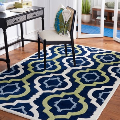 Dark Blue and Multicolor Hand-Tufted Wool Square Rug