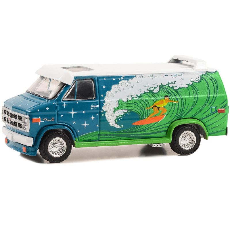 1978 GMC Vandura Custom Van Blue with White Top and Surf Graphics "Hobby Exclusive" Series 1/64 Diecast Model Car by Greenlight, 2 of 4