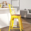 Merrick Lane Metal Dining Stool with Curved Slatted Back and Textured Wood Seat - 3 of 4