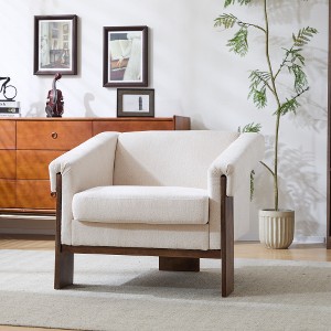 XIYUYEU 34" Mid-Century Modern Accent Chair, Arm Chair with Faux Leather, Deep Cushions & Wide Armrests - 1 of 4