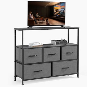 CAVINAS Dresser for Bedroom with 5 Drawers,Dressers & Chest of Drawers with Metal Frame and 2 Open Shelves for Living Room,Hallway - 1 of 4