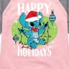 Girls' - Lilo and Stitch - Happy Holidays Christmas Shirt Tail Raglan Graphic T-shirt - 2 of 4