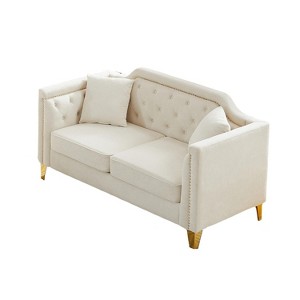 NicBex 61.5 Inch Chenille Pull Buckle Design Loveseat Sofa with 2 Throw Pillows for Living Room,Apartment,Bedroom - 1 of 4