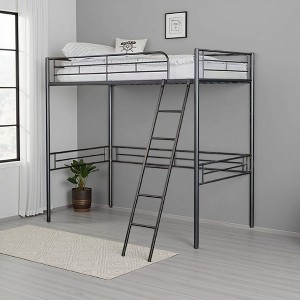 Royal Hampton Twin Loft Bed, Black Metal Frame with Attached Angled Ladder - 1 of 1