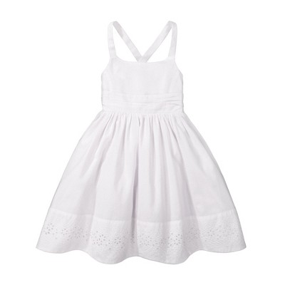 Image of Hope & Henry Girls' Sleeveless Special Occasion Sun Dress with Bow Back Detail and Embroidery, Infant, 3-6 Months