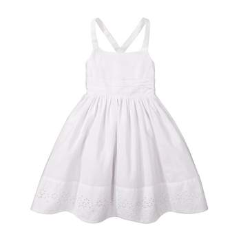 Hope & Henry Girls' Sleeveless Special Occasion Sun Dress with Bow Back Detail and Embroidery, Kids