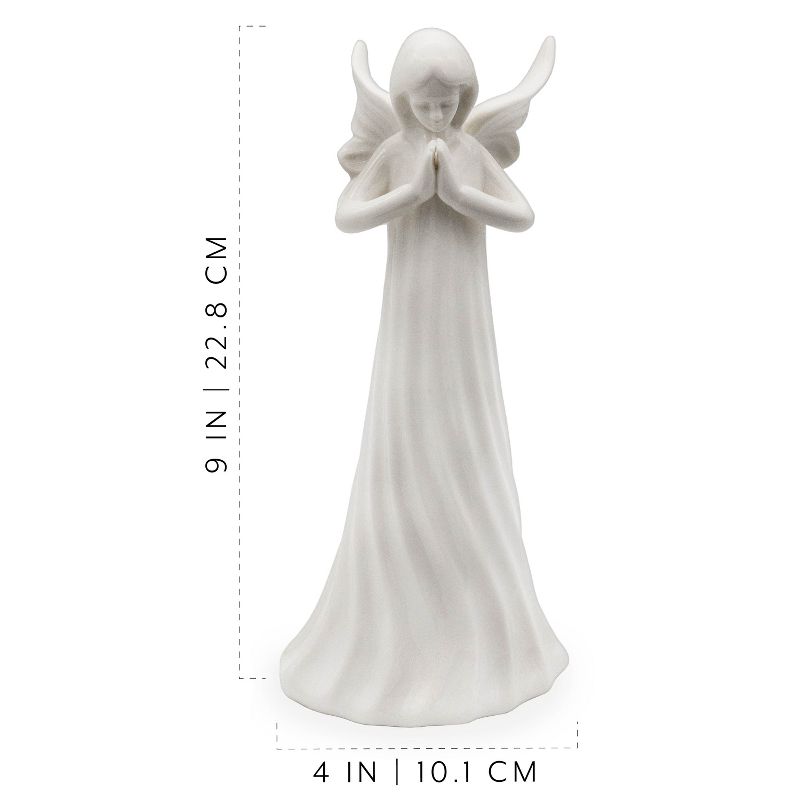 AuldHome Design White Ceramic Praying Angel Figurine; Standing Guardian Angel Statue 9in, 3 of 9