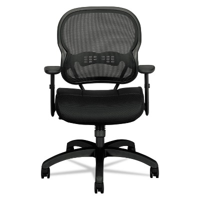 ErgoFlex Black Mesh and Leather-Feel Task Chair with Adjustable Arms