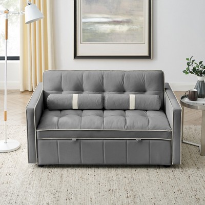 LOVMOR Pull Out Sleep Sofa Bed, with side pockets, Adjsutable Backrest and Lumbar Pillows, for Apartment, Office, Living Room
