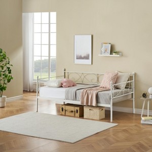 Twin Size Daybed Frame, Metal Daybed with Floral Headboard, Steel Slats Supports, Space-Saving Multifunctional for Living Room - 1 of 4