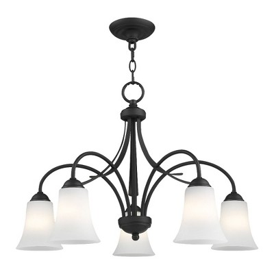 Satin Opal 5-Light Chandelier in Black with Hand Blown Glass