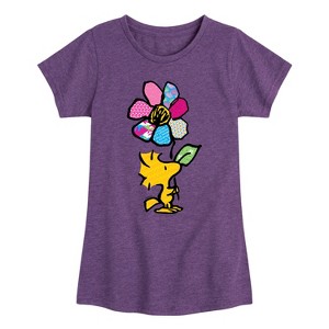 Girls' - Peanuts - Woodstock With Flower And Pattern Fitted Short Sleeve Graphic T-Shirt - 1 of 4