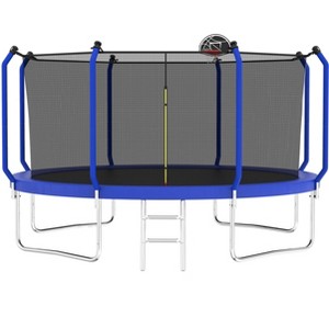 HFYee 8/10/12/14/10*16FT Backyard Trampoline Basketball Kit with Bonus Balls & Safety Enclosure for Ages 8+, Blue - 1 of 4