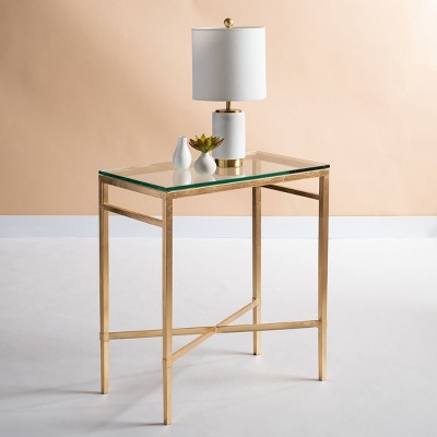 Antique Gold Rectangular Glass End Table