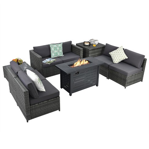 Rattan corner sofa discount fire pit set