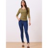 INSPIRE CHIC Women's V Neck 3/4 Sleeves Solid Knitted Buttons Decor Ruched Blouse - 3 of 4