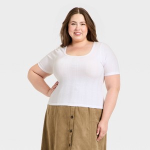 Women's Short Sleeve Scoop Neck Pointelle Blouse - Universal Thread™ - 1 of 3