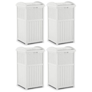Suncast 15.75 x 16 x 31.6 Trashcan Hideaway Outdoor Commercial 33-Gallon 31.6 Inch Garbage Waste Bin with Lid in White (4 Pack) - 1 of 4