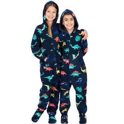 Footed Pajamas - Family Matching - Dinosaur Kingdom Hoodie Fleece One Piece For Boys, Girls, Men and Women | Unisex