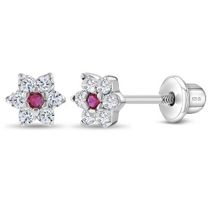 Girls' CZ Cluster Flower Screw Back Sterling Silver Earrings - In Season Jewelry - 1 of 4