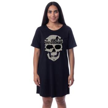 The Goonies Womens' Movie Film Skull Map Nightgown Sleep Pajama Shirt Black