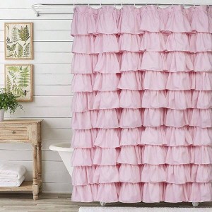 Pink Ruffle Shower Curtain Farmhouse Rustic Fabric Cloth Shower Curtains for Bathroom, 72" x 72" - 1 of 4