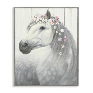 Stupell Industries Spirit Horse with Flowers Framed Giclee Art, Gray, 16" x 20" - 1 of 4