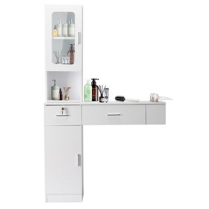 Karl Home White Wall Mount Barber Salon Stations with Storage Cabinet - 1 of 4