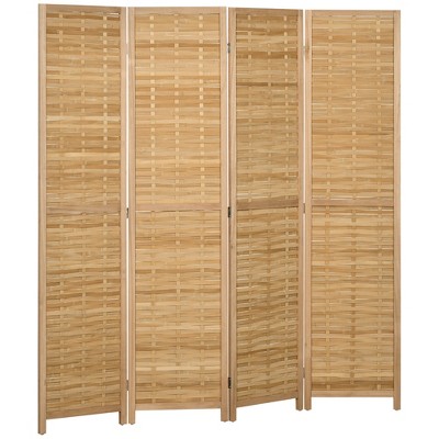 Homcom 4 Panel Room Divider, 5.5' Tall Bamboo Portable Folding Privacy ...