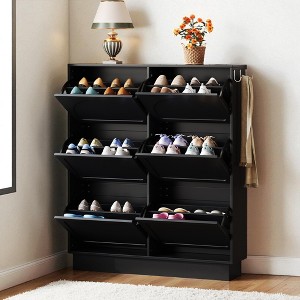 Mshliw Narrow Shoe Cabinet with 6 Flip Drawers, Adjustable Shelves, 3 Hooks & Anti-Tip Safety, Space-Saving Entryway Shoe Organizer for Hallway - 1 of 4