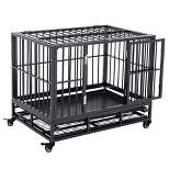PawHut Heavy Duty Dog Crate Dog cage Kennel with Lockable Wheels, Double Door and Removable Tray, Grey