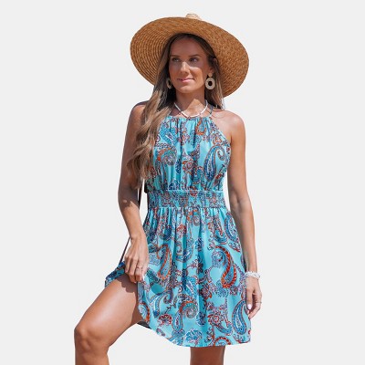 Women's Vibrant Paisley Print Halter Dress for Summer - Cupshe