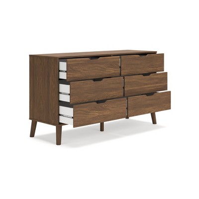 Auburn Brown 6-Drawer Mid-Century Modern Dresser