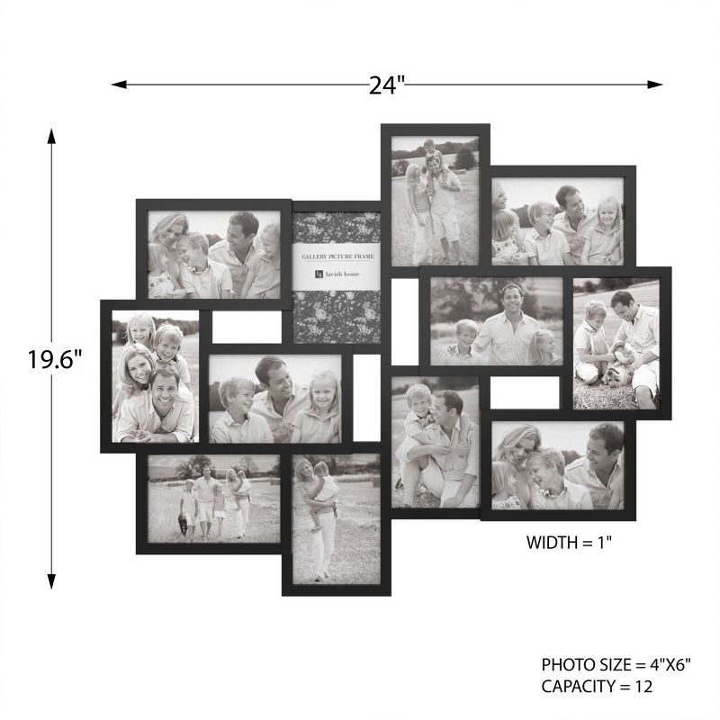 12-Photo Picture Frame Collage - Multi-Picture Wall-Mounted Display Gallery with 12 Openings for 4x6-Inch Photos or Pictures by Lavish Home (Black), 3 of 7