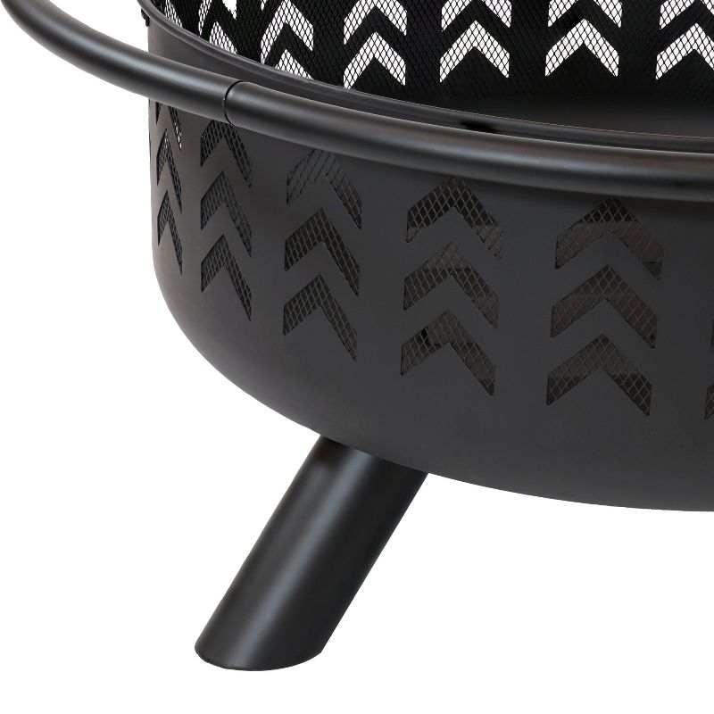 Sunnydaze Arrow Motif Heavy-Duty Steel Fire Pit with Spark Screen, Built-In Grate, and Cover - 36-Inch Round - Black, 4 of 9